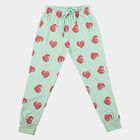 Girls' Mint Green Jogger Heart Printed Pyjama, हल्का हरा, small