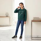 Girls' Green Crew Neck Pullover Sweatshirt, Dark Green, small
