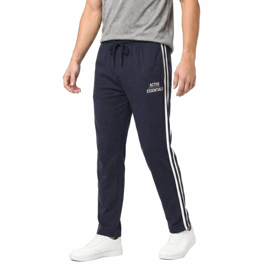 Men's Blue Regular Fit Side-Striped Track Pants, मध्यम नीला, large