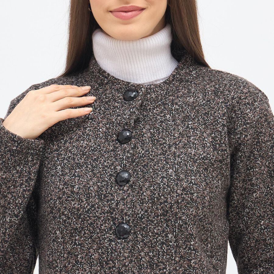 Women's Dark Charcoal Black Casual Tweed Blazer, Black, large image number null