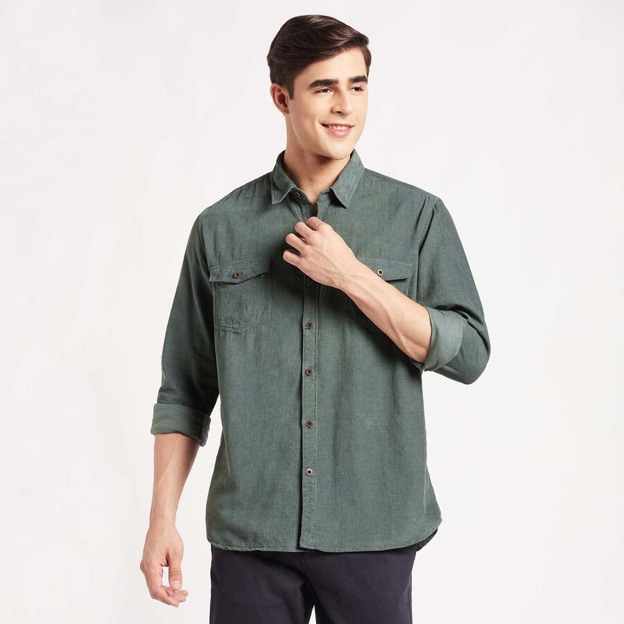 Cotton Solid Casual Shirt, Dark Green, large image number null