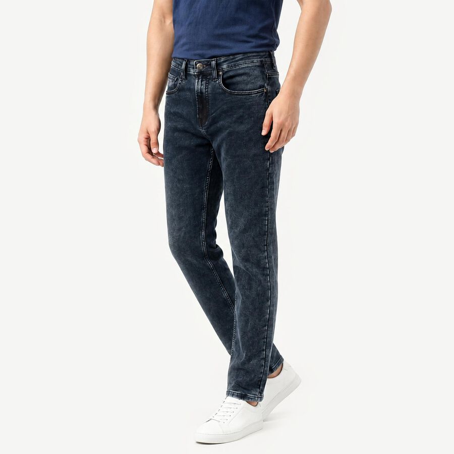 Men's Navy Blue Slim Fit Washed Jeans, Dark Blue, large