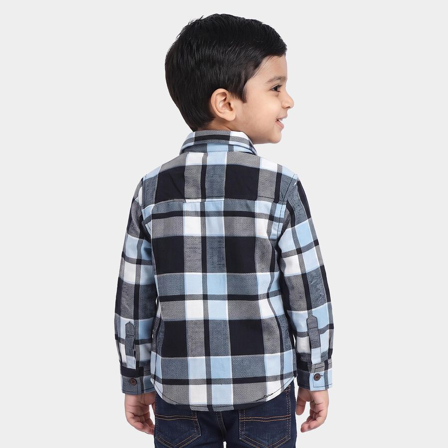 Boys' Light Blue Cotton Checked Regular Fit Shirt, Light Blue, large