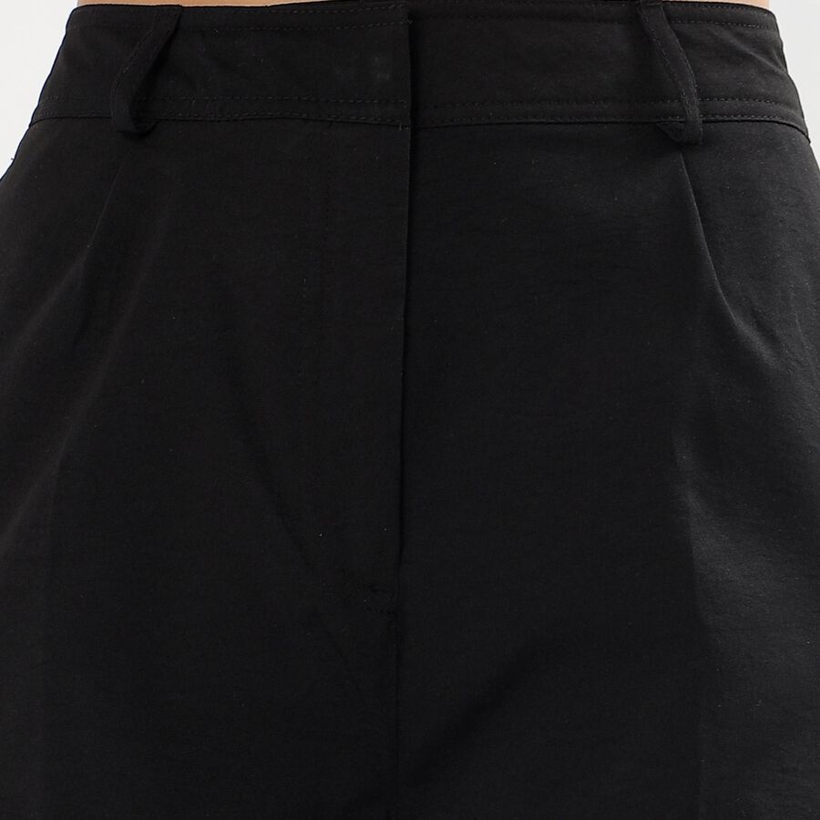 Women's Jet Black Regular Fit Mid Rise Cargo Trousers, Black, large image number null