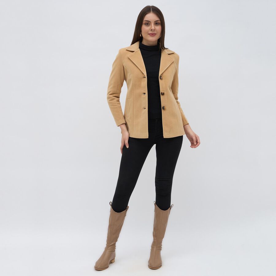 Women's Light Beige Classic Formal Blazer, गहरा पीला, large image number null