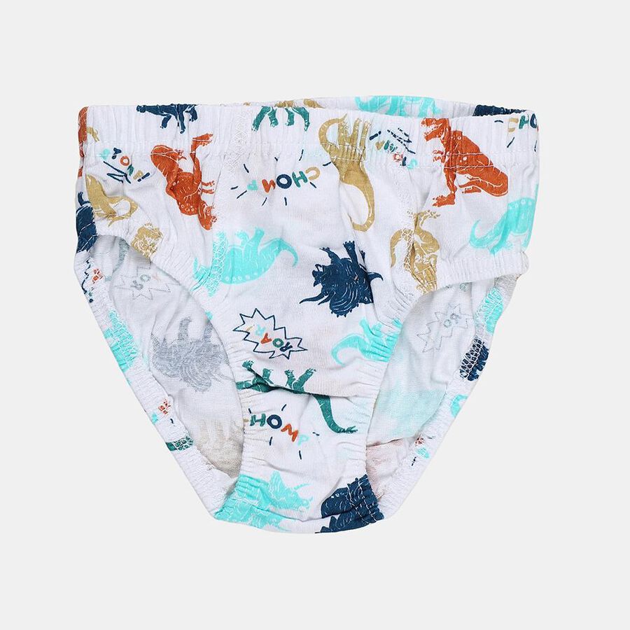 Boys' White Regular Fit Printed Briefs, सफ़ेद, large