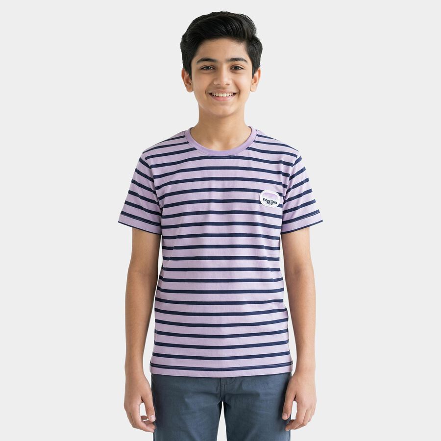 Boys Lilac Round Neck Casual Boys T-Shirt, लाइलेक, large