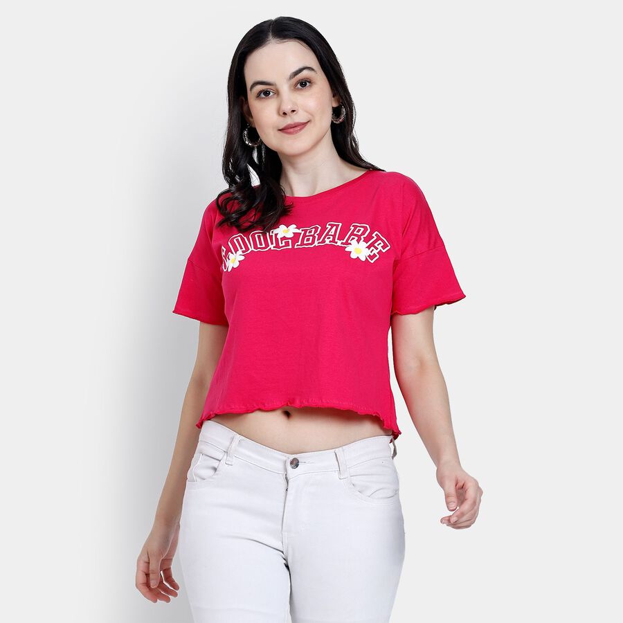 Ladies' 100% Cotton Crop  Top, Pink, large image number null