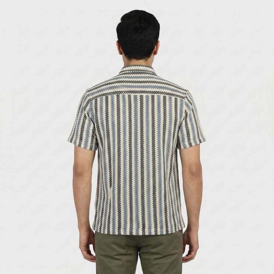 Men's Cream Geometric Regular Fit Casual Shirt, Off White, large