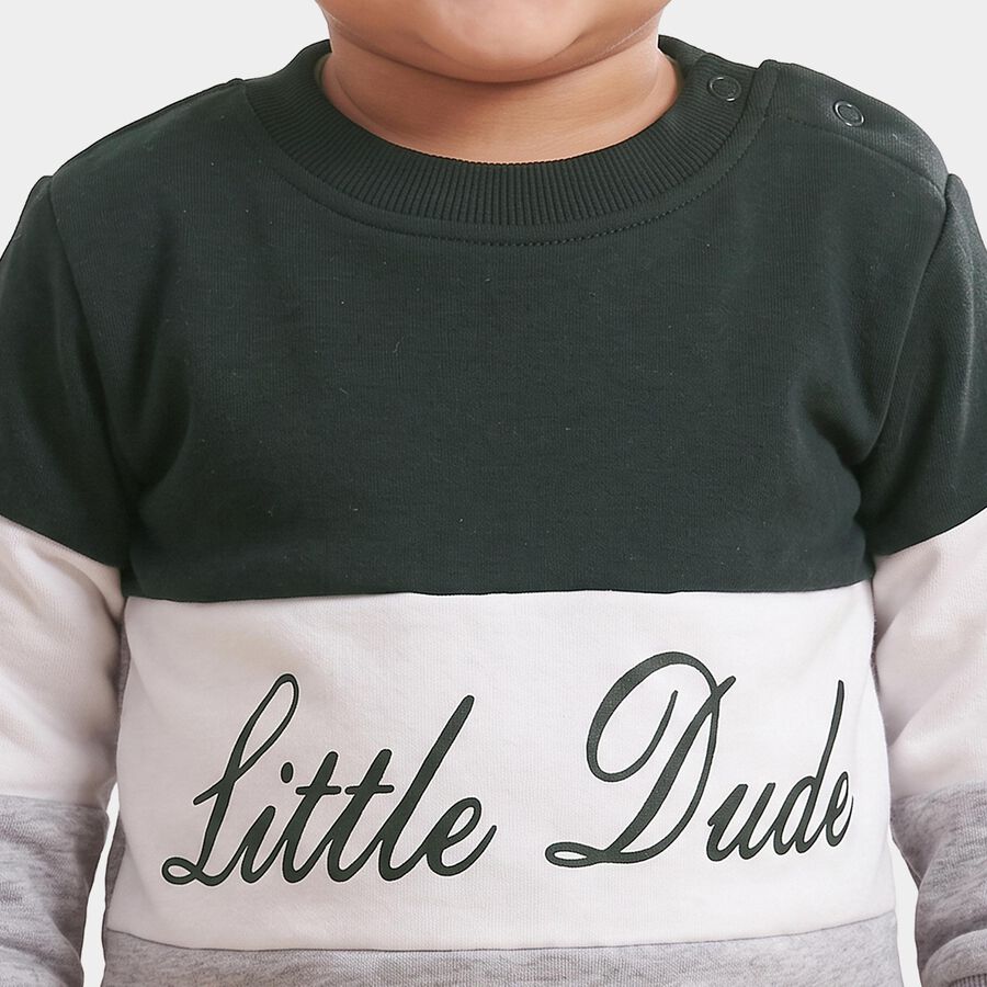 Infants Green 100% Cotton Crew Neck Pullover Sweatshirt, Dark Green, large