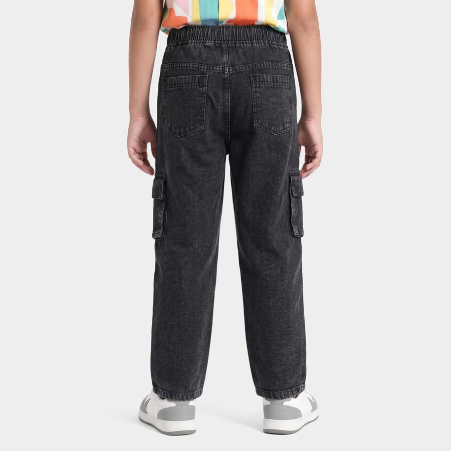 Boys' Black Relaxed Fit Cargo Jeans, काला, large