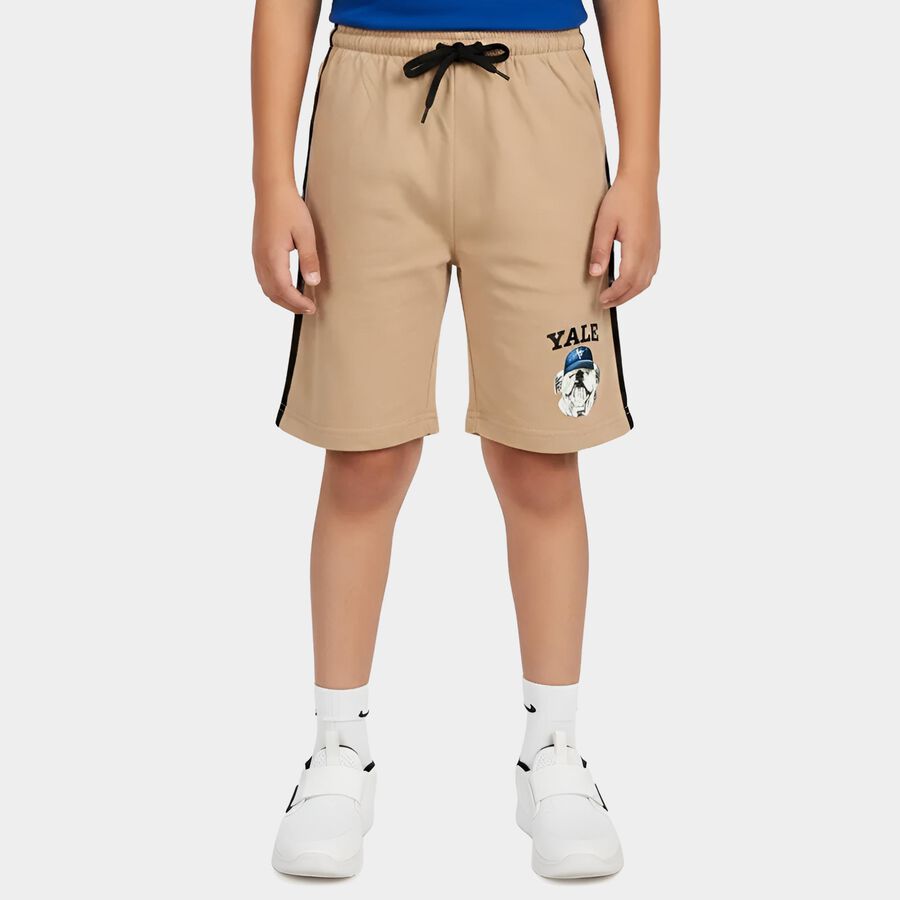 Boys Beige Regular Fit Printed Bermuda Shorts, Beige, large