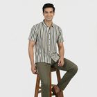 Men's Cream Geometric Regular Fit Casual Shirt, Off White, small