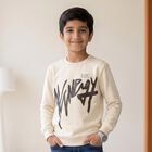 Boys' Off White Crew Neck Graphic Print Sweatshirt, Off White, small