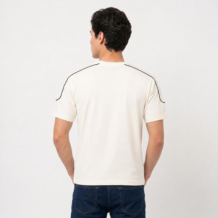 Men's White Cotton Round Neck Regular Graphic Print T-Shirt, White, large