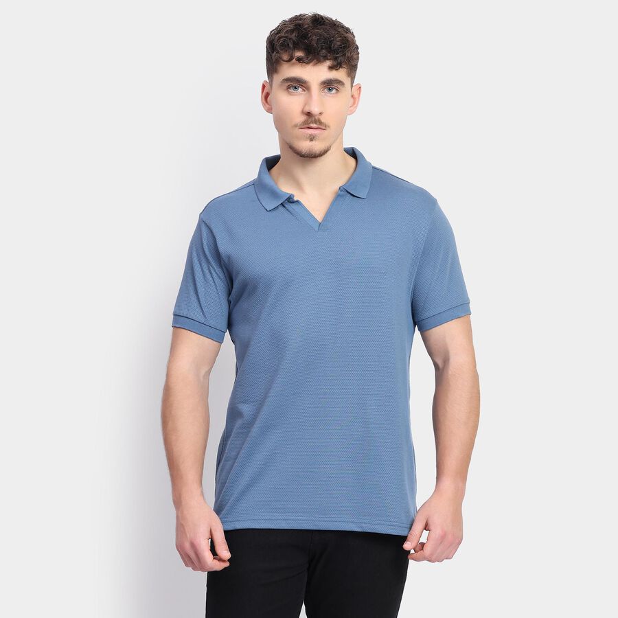 Men's Collared Half Sleeves T-Shirt , मध्यम नीला, large image number null