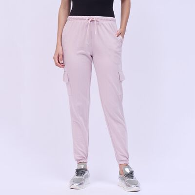 Women's Soft Pink Cargo Fit Elastic Waist Track Pants