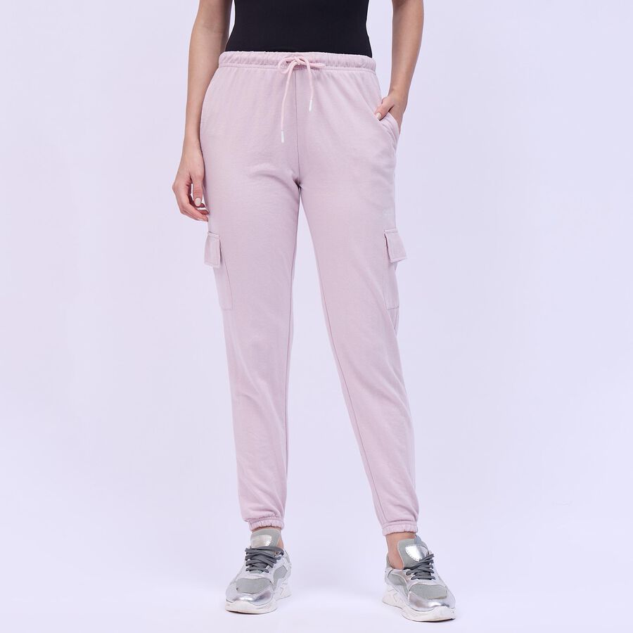 Women's Soft Pink Cargo Fit Elastic Waist Track Pants, Lilac, large