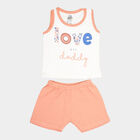 Infants Cotton Round Neck Shorts Set, Peach, small image number null