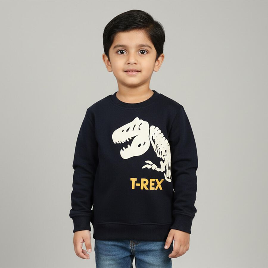 Boys Navy Blue Crew Neck Graphic Pullover, नेवी ब्लू, large image number null