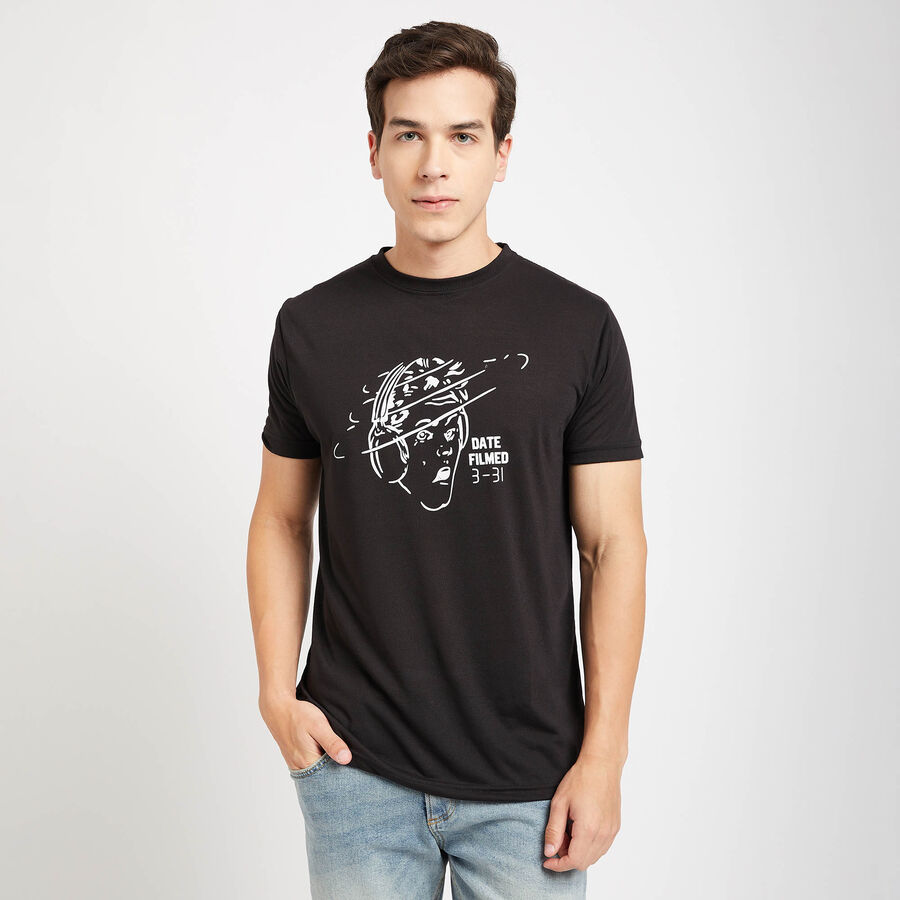 Round Neck T- Shirt, Black, large image number null