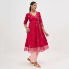 Girls' Bright Fuchsia Embroidered Flared Kurta, रानी (फ्यूशिया), small image number null