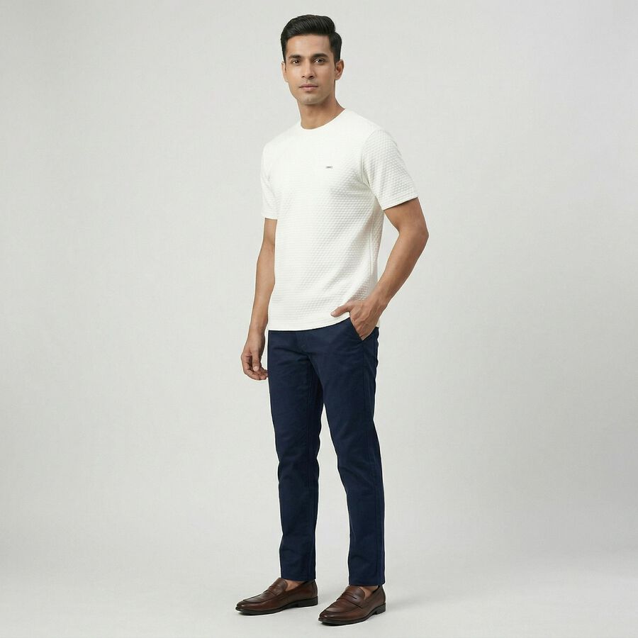 Men's White Round Neck Casual T-Shirt, White, large