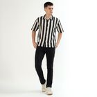 Men's Black and White Half Sleeve Classic Casual Shirt, Black, small