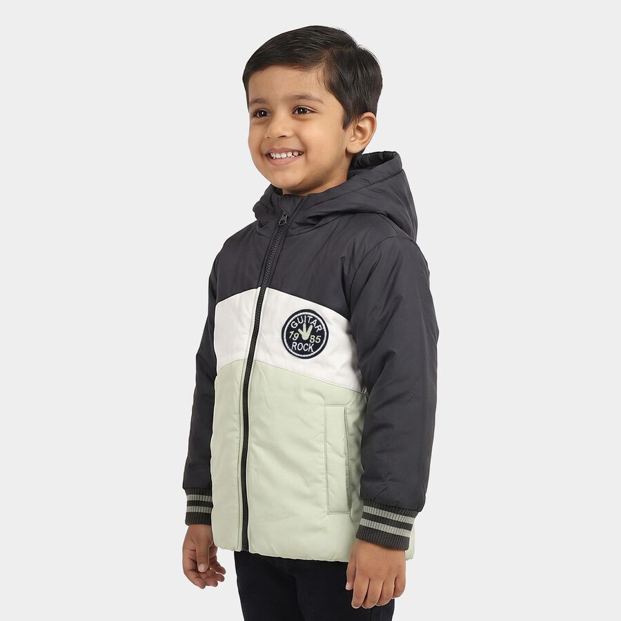 Boys' Navy Blue Hooded Puffer Jacket, नेवी ब्लू, large