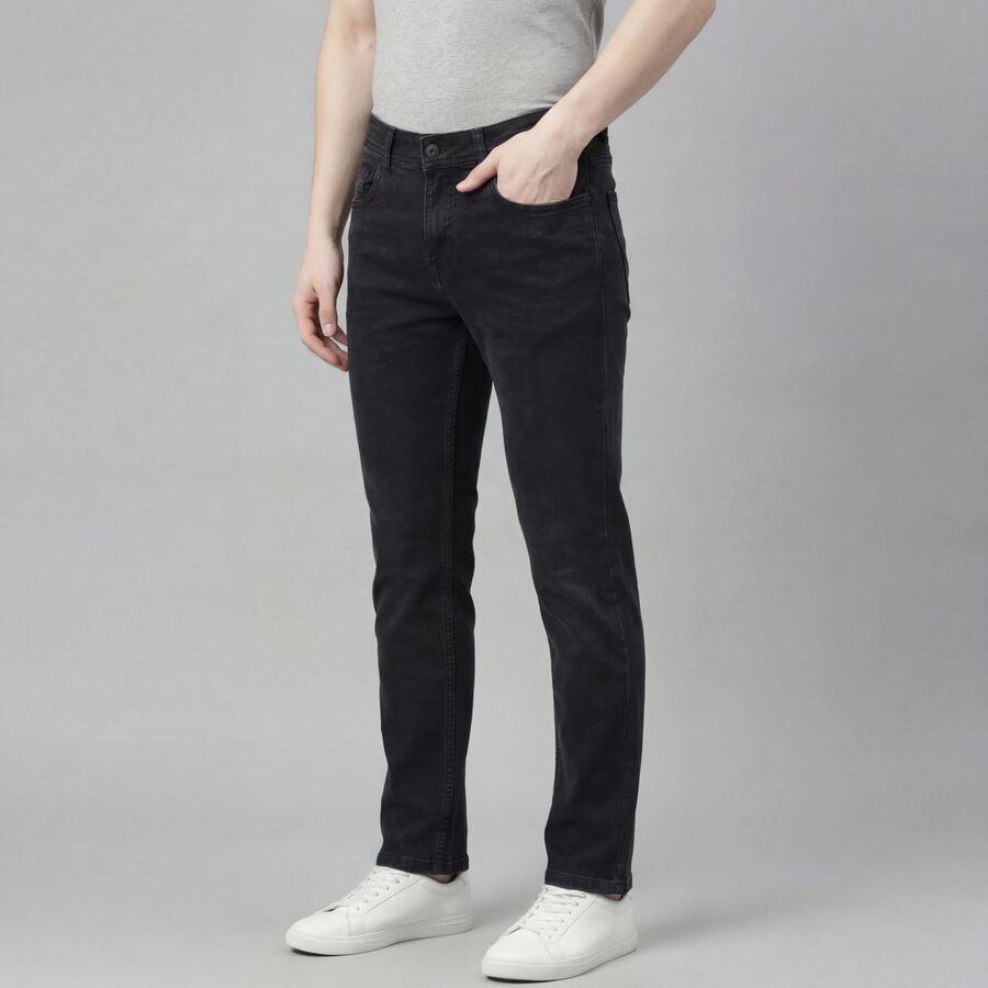 Men's Dark Grey Slim Fit Washed Jeans, गहरा ग्रे, large