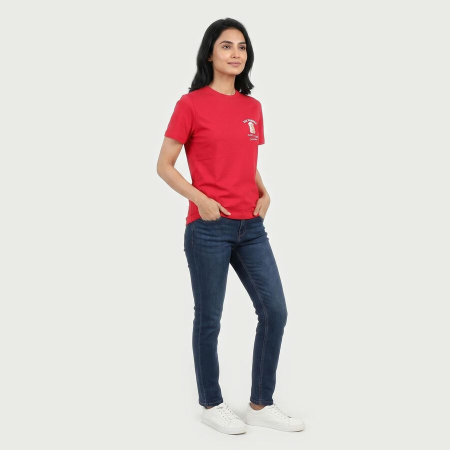 Women's Fuchsia Round Neck Regular T-Shirt, Fuchsia, large