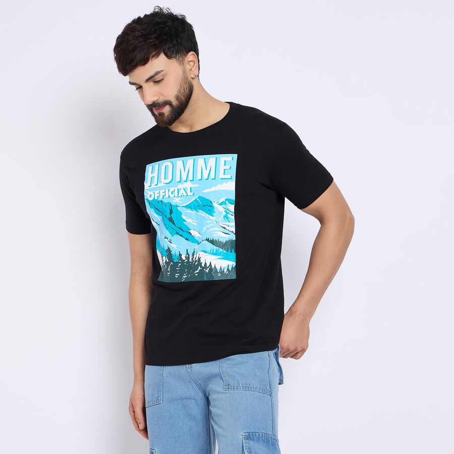 Men's 100% Cotton Round Neck Half Sleeves T-Shirt , काला, large