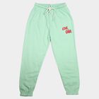 Girls Mint Green Jogger Fit Typographic Printed Winter Pyjama, हल्का हरा, small