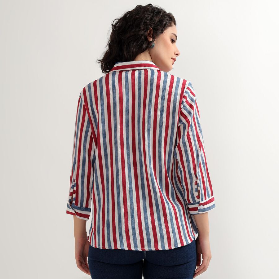 Women's Bright Red and Navy Blue Collar Casual Shirt, Red, large image number null