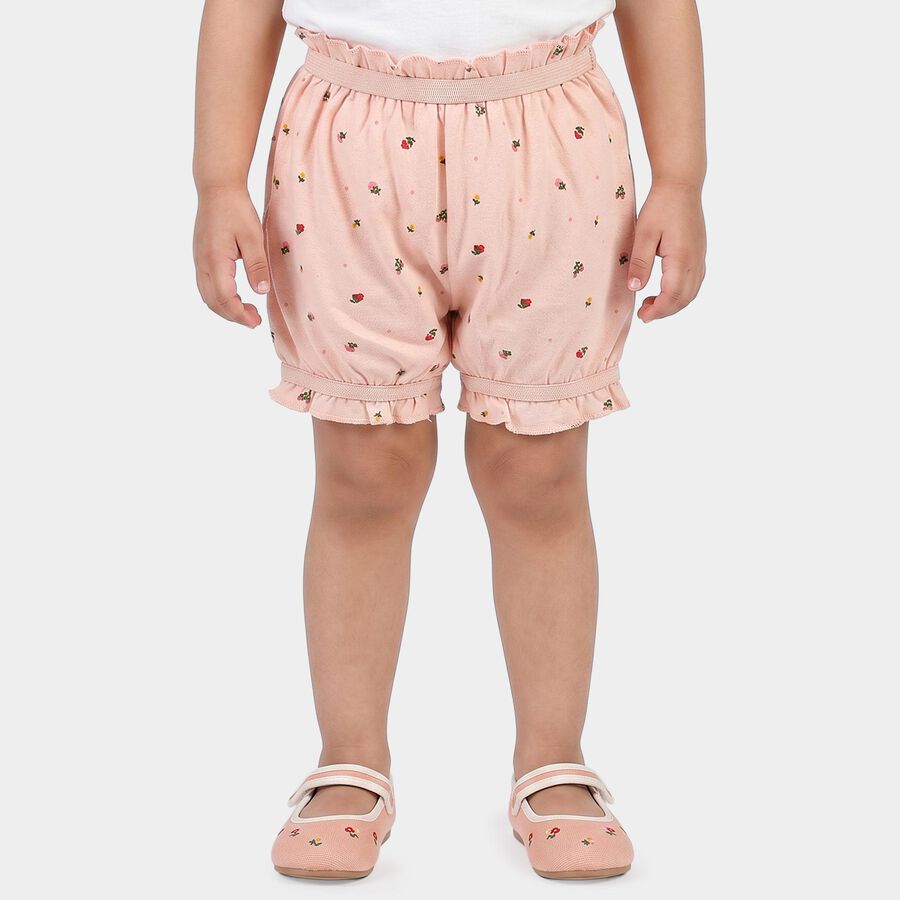 Girls' Peach Regular Fit Floral Printed Bloomer Shorts, Peach, large