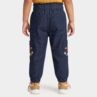 Girls Navy Blue Jogger Fit Embroidered Cargo Jeans, गहरा नीला, small