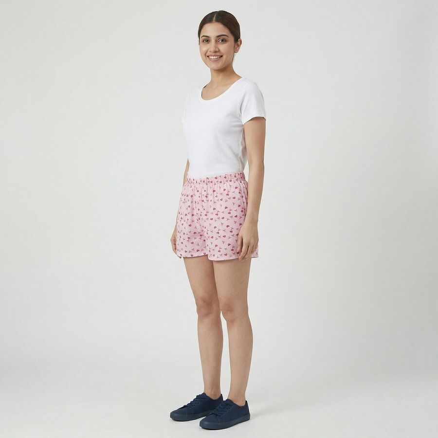 Women's Pink Cotton Regular Fit Shorts, हल्का गुलाबी, large