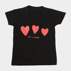 Girls Black Round Neck Regular T-Shirt, काला, small