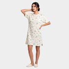 Women's Off White Cotton Round Neck T-Shirt Style Nighty, ऑफ व्हाइट, small