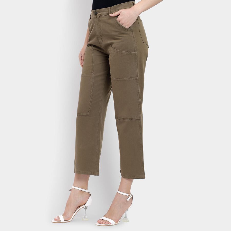 Ladies' 100% Cotton Trousers, Olive, large