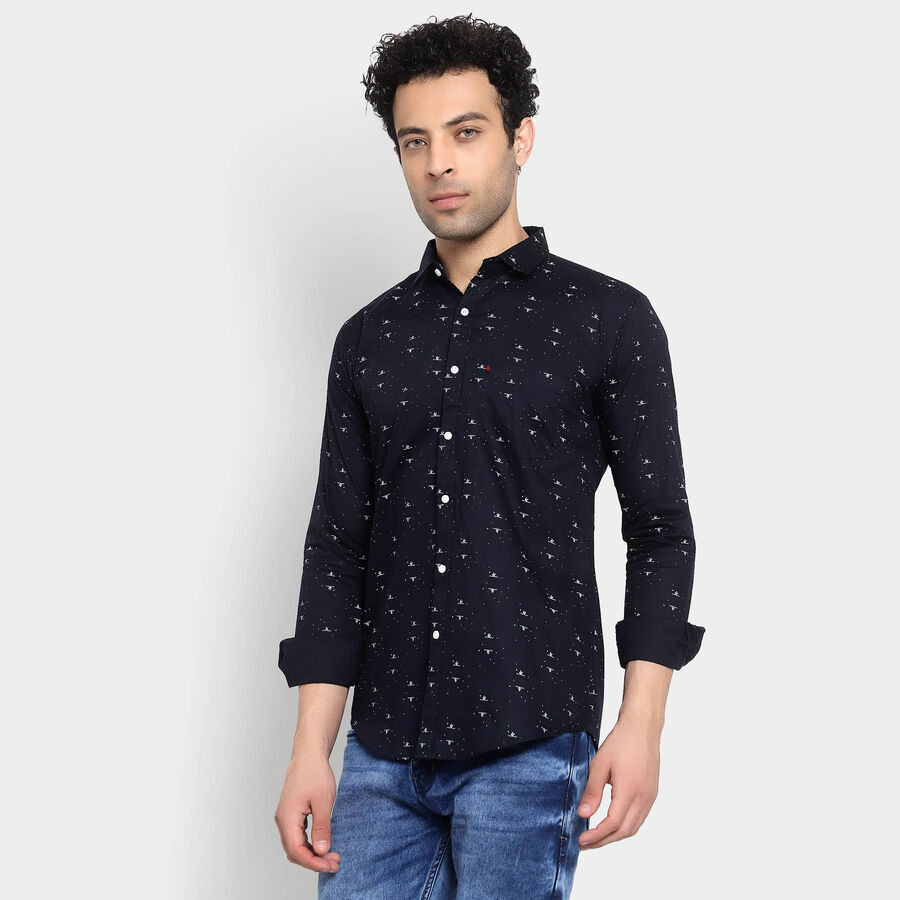 Cotton Casual Shirt, Navy Blue, large image number null