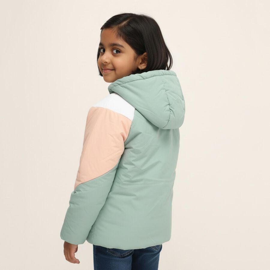Girls Light Mint Green Hooded Casual Jacket, Light Green, large image number null