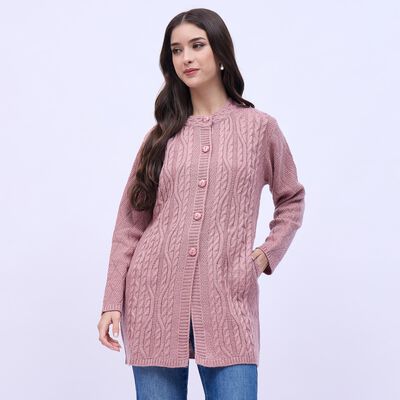 Women's Dusty Rose Round Neck Casual Cardigan