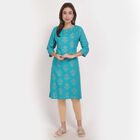 3/4th Sleeves Straight Kurta, Mid Blue, small image number null