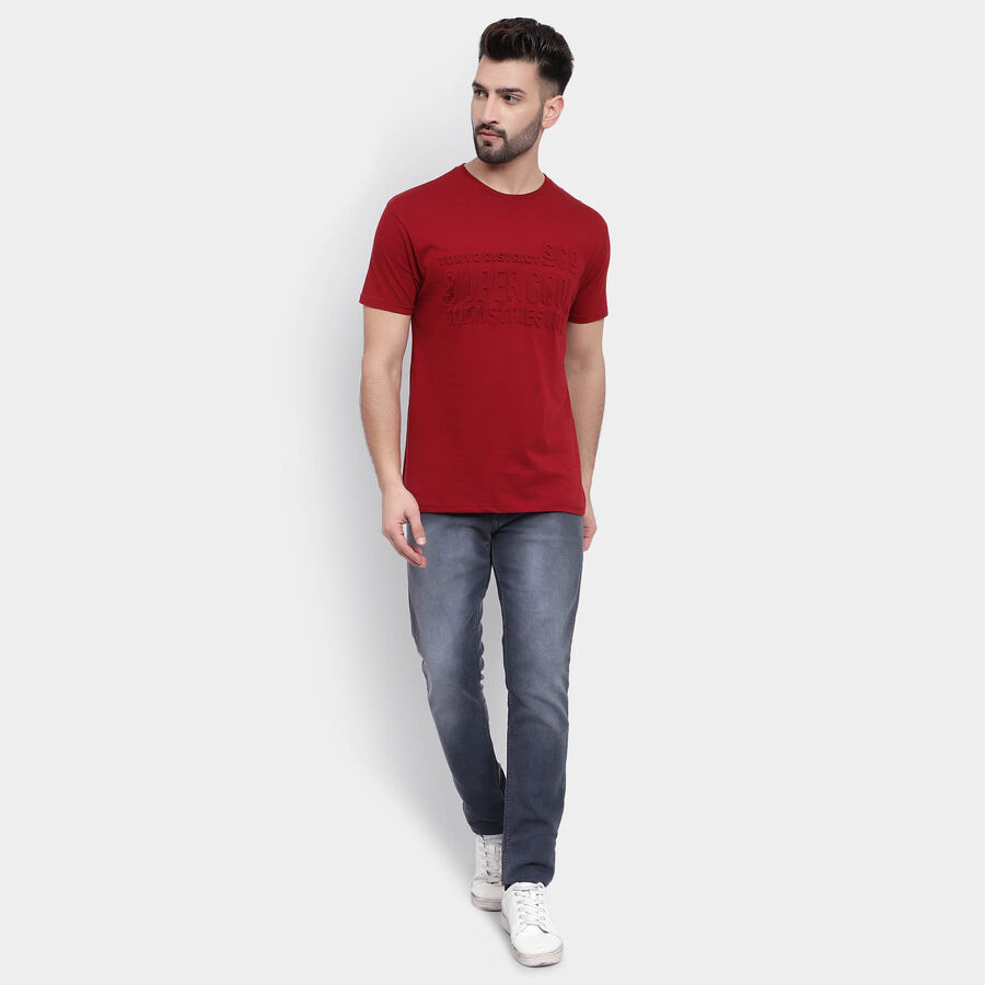 Cotton Solid Round Neck T-Shirt, Maroon, large image number null