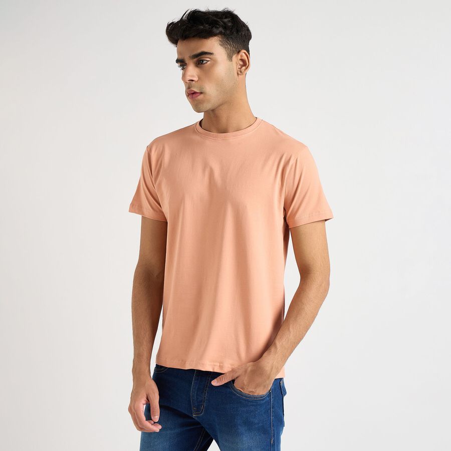 Men's Round Neck Half Sleeves T-Shirt, Peach, large image number null