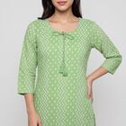 Women's Green Round Neck Tie-Up Printed Kurta, Light Green, small