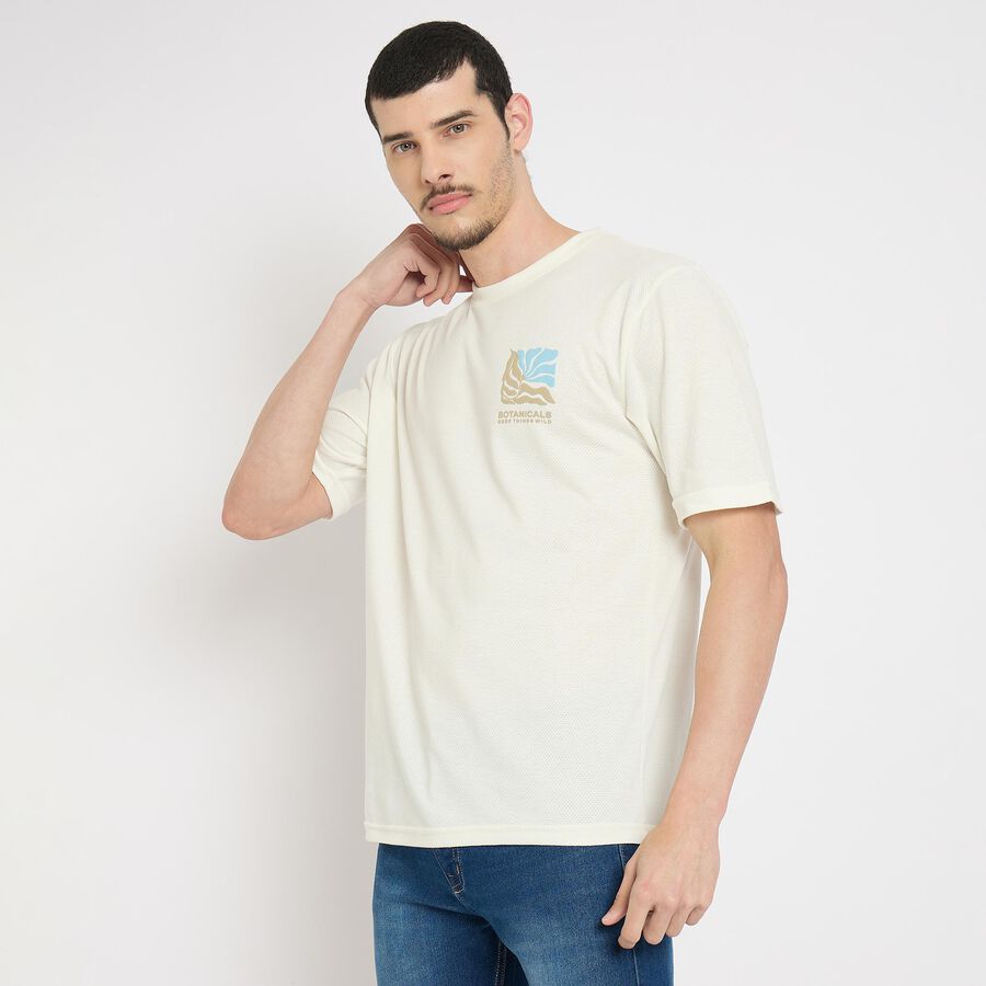 Men's Round Neck Half Sleeves T-Shirt , Off White, large