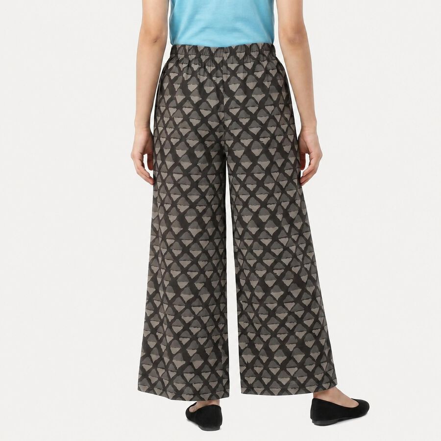 Women's Dark Grey Regular Fit Geometric Printed Palazzos, गहरा ग्रे, large