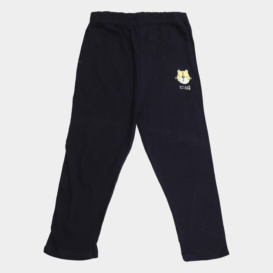 Infants' Navy Blue Straight Fit Graphic Printed Cotton Pyjama, नेवी ब्लू, large